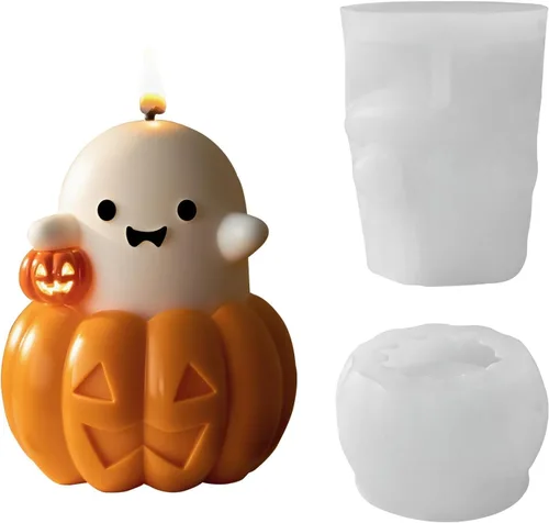 Vista 9 de Molde de vela de calabaza, molde de silicona de calabaza de terror 3D, molde de silicona reutilizable para velas de bricolaje, jabón hecho a mano