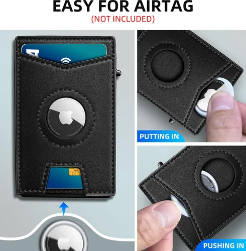 Vista 4 de miyozi Airtag - Cartera para hombre con clip para dinero, 9 tarjetas, con ventana de identificación, bloqueo RFID, funda de metal, cierre magnético