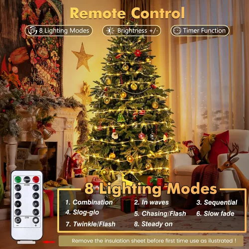 Vista 3 de Jnaurb Paquete de 2 luces de cuerda a pilas para exteriores, total de 66 pies, 200 LED, 8 modos, funciona con pilas, luces de hadas de Navidad