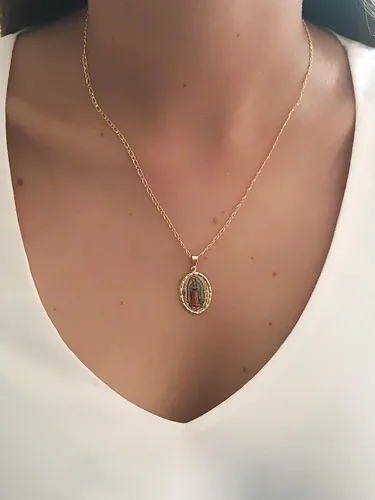 Vista 7 de LESLIE BOULES Virgen de Guadalupe - Collar con medalla de 175 pulgadas de largo cadena chapada en oro Metal