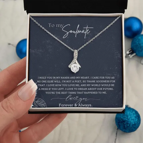 Vista 3 de Shine Attraction Collar con texto en inglés "To My Beautiful Soulmate para mujer, regalo de joyería de alma gemela para ella, colgante de regalo