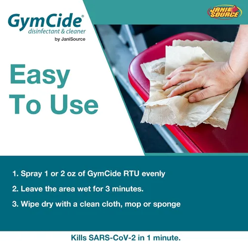 Vista 5 de GymCide desinfectante y limpiador para deportes, gimnasios y equipos de fitness, registrado por la EPA, cuarto de galón (1)