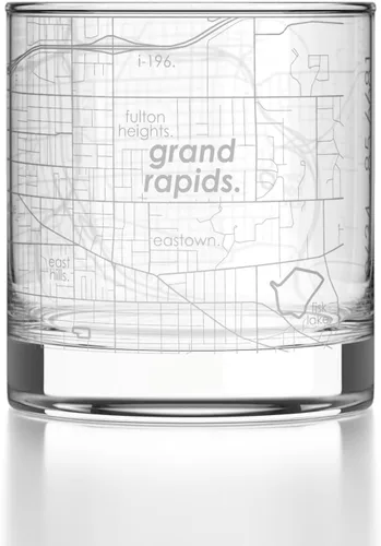 Vista 42 de Well Told Vaso de rocas grabado con mapa de Akron, Ohio, cristalería estilo antiguo (325ml, transparente) Vaso de bourbon grabado, regalos