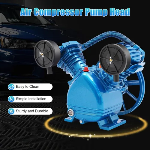 Vista 2 de Bomba de compresor de aire de cilindro doble de 3HP estilo V de 2 pistones azul de repuesto bomba de compresor de aire de cabeza de motor