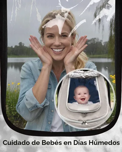 Vista 7 de Cubierta de asiento de coche de bebé impermeable para todo tipo de clima - Beige Rainproof & Windproof, 2-layers, With Zipper and Mesh, 4 Usage