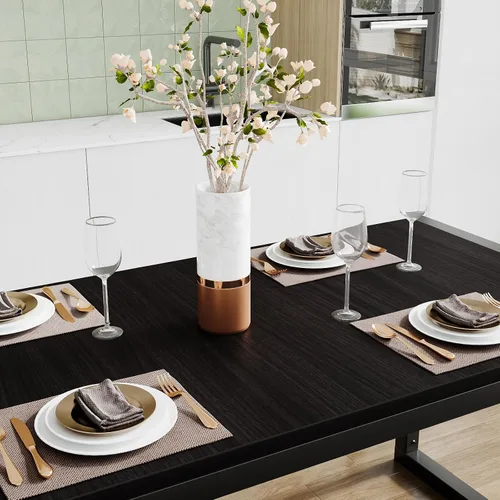 Vista 6 de SHA CERLIN Juego de mesa de comedor de cocina para 4 personas con bancos, comedor rústico pequeño que ahorra espacio, marco de metal resistente