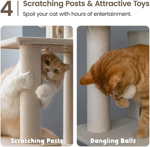 Vista 7 de MWPO Árbol grande y moderno para gatos, torre de madera de 70.1 pulgadas para gatos de interior, condominio alto para gatos de varios niveles con 2