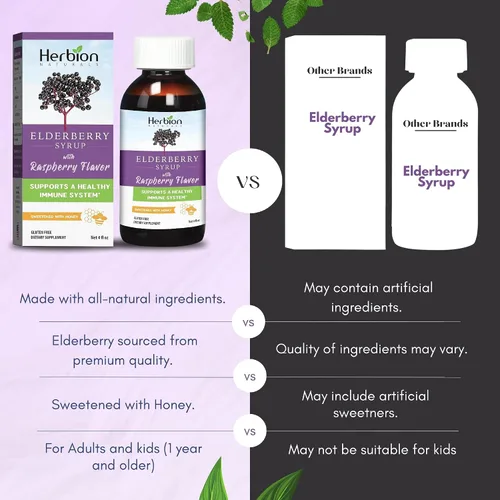 Vista 5 de Herbion Naturals Jarabe de saúco – Sistema inmunológico saludable para adultos y niños (1 año +) – Miel endulzada con sabor natural a frambuesa