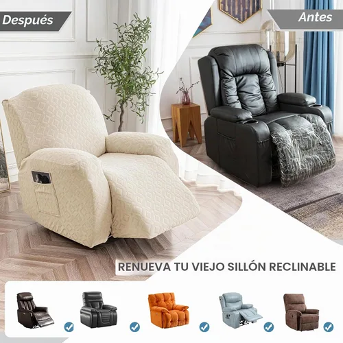 Vista 6 de Gennia Funda Impermeable para Silla Reclinable, Fundas Elásticas para Sofá Reclinable con Bolsillos, Fundas Lavables para Silla Reclinable Lazy Boy