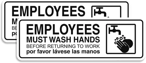 Vista 24 de Standard Employees Must Wash Hands - Letrero para puerta/pared, color negro, pequeño
