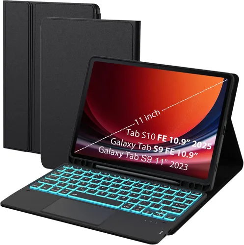 Vista 9 de Funda para Samsung Galaxy Tab S10 Lite/S9 de 11 pulgadas/S9 FE 10.9 pulgadas / S10 FE 10.9 pulgadas con teclado – 7 colores retroiluminados
