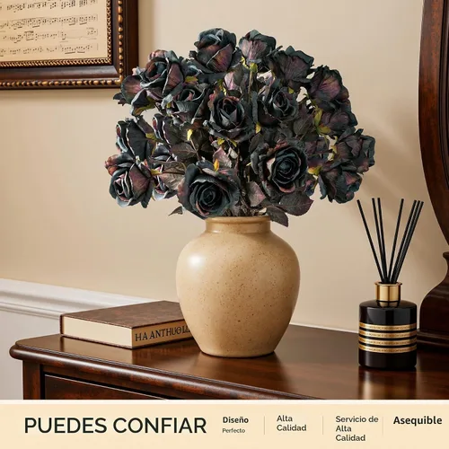 Vista 8 de Rosas artificiales de 23.2 pulgadas, flores artificiales de tallo largo para jarrón alto, rosa de seda para otoño, adecuadas para decoración gótica