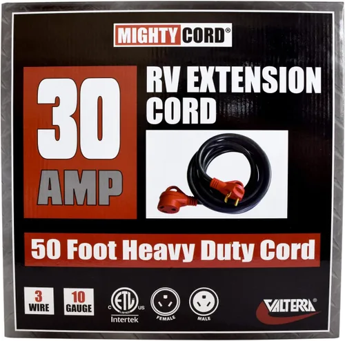 Vista 2 de Valterra Mighty Cord RV - Cable de extensión de 30 amperios, cable de extensión de alimentación de 50 pies, color rojo
