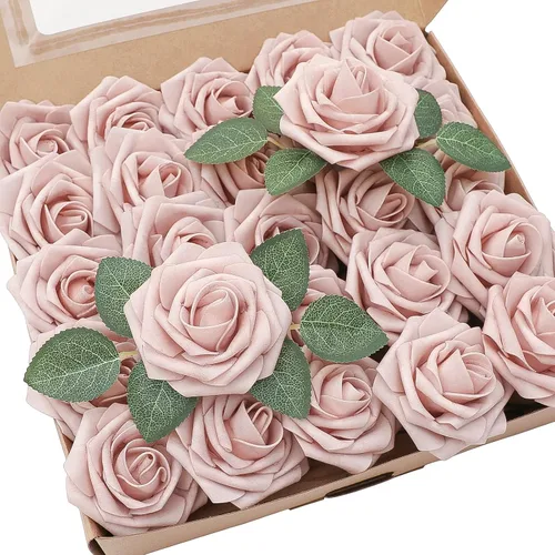 Vista 69 de Floroom Flores artificiales, 25 piezas de rosas falsas de espuma dorada antigua de aspecto real con tallos para ramos de boda DIY, centros de mesa