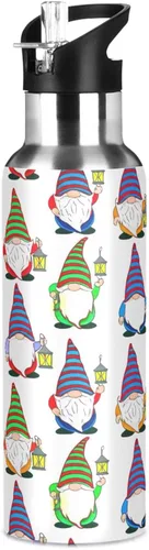 Vista 8 de Insulated Stainless Steel Water Bottle with Straw 20 Oz, Leakproof Water Bottles for Gym Outdoor Travel School, Cute Gnomes