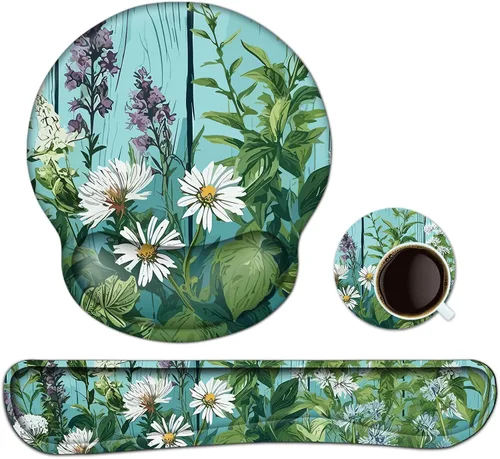 Vista 11 de Reposamuñecas para teclado, alfombrilla ergonómica para mouse con soporte de muñeca, reposamuñecas de espuma viscoelástica, base antideslizante