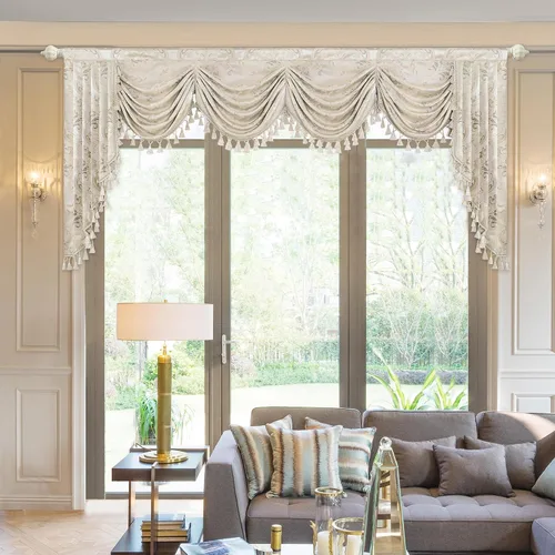 Vista 9 de Loom and Mill Cenefas de Cascada de Lujo para Ventanas, Elegante Cenefa de Cortinas Gruesas de Jacquard con Borlas para Sala de Estar, Dormitorio
