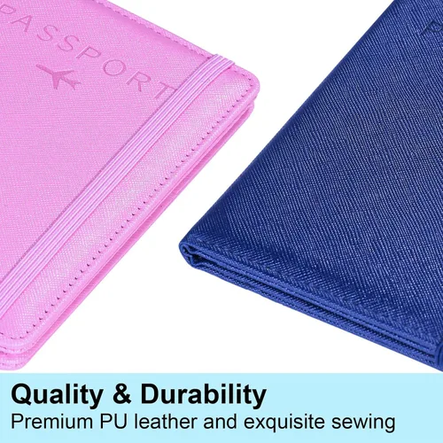 Vista 2 de Funda para pasaporte y tarjetero, Azul oscuro y rosa, Funda para pasaporte de viaje