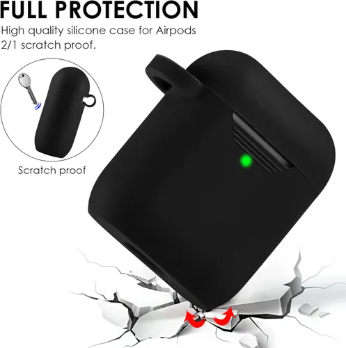 Vista 2 de Filoto Compatible con Funda para Airpod 2 y 1, Linda Funda Protectora de Silicona Accesorios Fundas/Llavero/Pompón, Mejor Regalo para Niñas y Negro