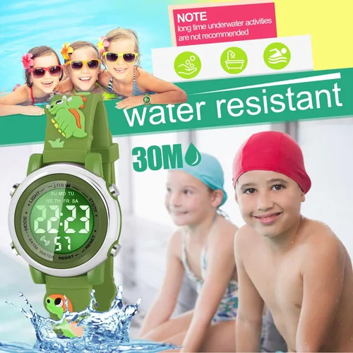 Vista 4 de Relojes para niños con alarma impermeable, regalos de dinosaurios para niños y niñas de 3 a 10 años