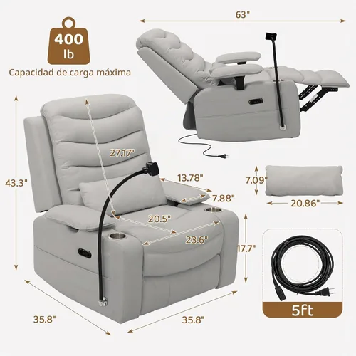Vista 3 de Olela Power Glider - Silla reclinable para guardería, mecedora giratoria Gris