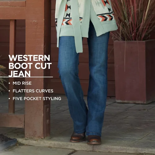 Vista 5 de Wrangler Western - Jeans elásticos de tiro medio para mujer, Azul