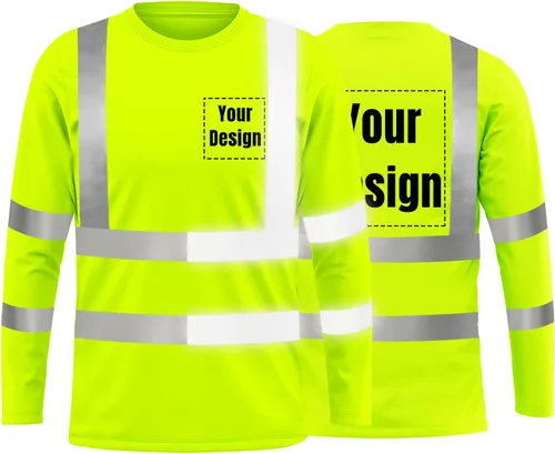 Vista 20 de La alta visibilidad reflexiva de las camisetas de la seguridad del logotipo de encargo Hola Vis de Verde neón
