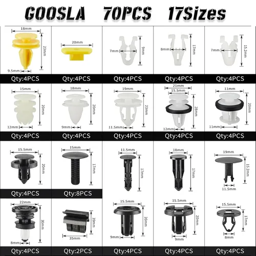 Vista 2 de 70 piezas de clips Tesla, clips de parachoques Tesla, clips de forro de guardabarros Tesla, retenedores de empuje con rivets, 20 tamaños populares