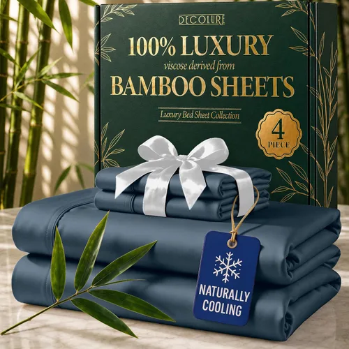 Vista 39 de DECOLURE Sábanas de Viscosa 100% Derivada de Bambú Tamaño Full - Juego de Sábanas de Lujo de 6 Piezas Naturalmente Refrescantes, Ultra Suaves Negro