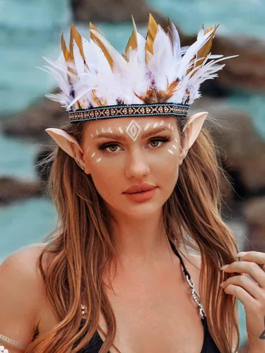 Vista 3 de CAKURE Diadema de plumas, corona, plumas indias, tocado, tocado, tocado, carnaval, Halloween, disfraces, accesorios para el cabello
