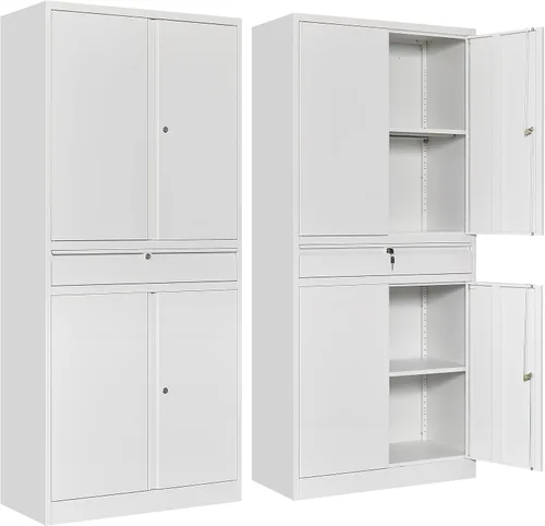Vista 27 de SISESOL Gabinete de almacenamiento de metal ancho y profundo con ruedas, gabinete de almacenamiento de garaje alto rodante con cerradura, gabinetes