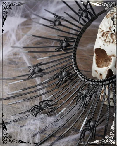 Vista 5 de Zivyes Corona de halo de araña, coronas góticas malvadas, diademas con picos de rayos de sol, accesorios de Halloween