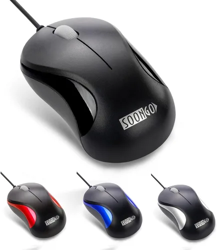 Vista 7 de SOONGO - Mouse USB para computadora, 2 unidades, ergonómico, óptico, con cable, para oficina y hogar, compatible con computadora, laptop, PC