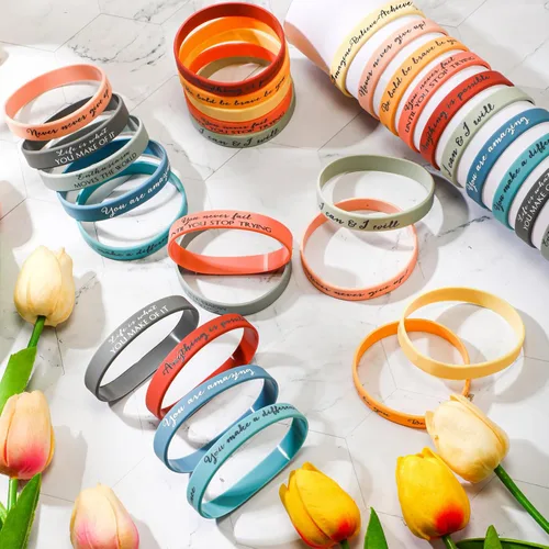Vista 3 de Sieral 50 Piezas Pulseras Inspiracionales de Goma Motivacionales Regalos de Agradecimiento a Granel para Estudiantes Mujeres Hombres Pulseras