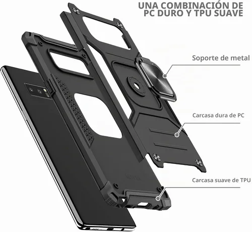 Vista 3 de YmhxcY Funda para Galaxy Note 8, funda para Galaxy Note 8 con protector de pantalla curvado 3D, fundas de grado armadura con soporte giratorio Negro