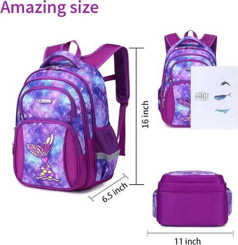 Vista 6 de Mochila infantil para niñas, preescolar, primaria, kínder, 15.6 pulgadas, multifuncional, bonita gran capacidad
