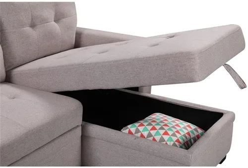 Vista 5 de Lilola Home Nathan - Sofá modular reversible de lino gris claro de 84 pulgadas con diván de almacenamiento y puertos de carga USB, sofá esquinero