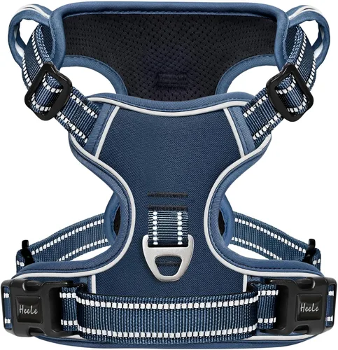 Vista 10 de HEELE Arnés para perro pequeño sin tirones con mango suave, arnés reflectante ajustable, color negro, XS Reflective Front Clip Vest with Control