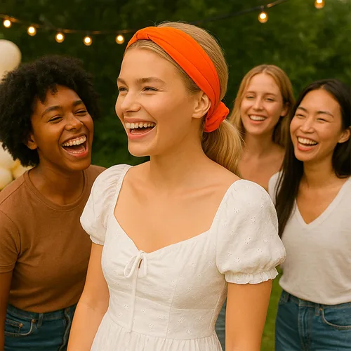 Vista 5 de Juego de diadema y coletero naranja – Accesorios para el cabello a juego para mujeres y niñas