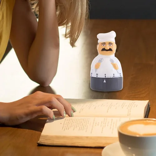 Vista 5 de Temporizador mecánico de cuenta regresiva con bonito diseño de chef, alarma manual de 60 minutos, temporizador de cocina impermeable para huevos