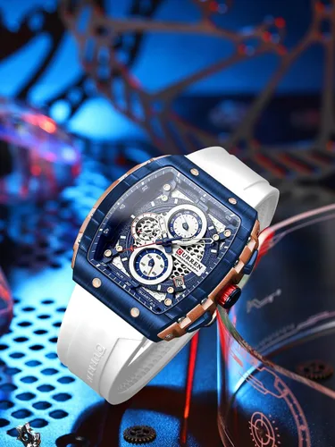 Vista 4 de Relojes cronógrafo de lujo para hombre correa de goma clásico impermeable fecha analógico reloj de cuarzo