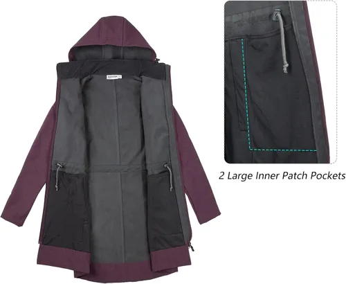 Vista 4 de 33,000ft Chaqueta impermeable Softshell larga para mujer con capucha forro polar cortavientos cortavientos