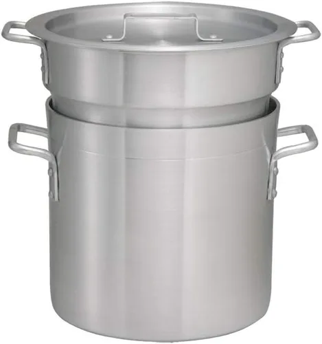 Vista 6 de Winco - Caldera doble de acero inoxidable de 12 cuartos con tapa El calor suave evita que se queme, asas remachadas seguras, compatible