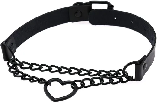 Vista 3 de SNOLLOWYY Heart Leather Choker Punk PU Necklace Goth Choker Soft Collar Chain for Women Girls Gifts