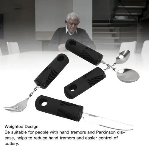 Vista 4 de Weighted Utensils, Arthritic Hands Adaptive Utensil Arthritic Aid Hand Tremor Spoon Fork Knife Eating Flatware for Parkinsons Patients
