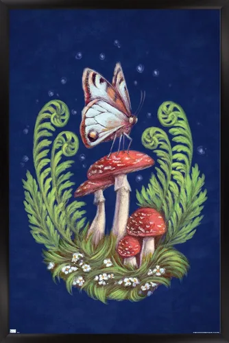 Vista 8 de Trends International Brigid Ashwood - Póster de pared con diseño de mariposas y hongos Versión enmarcada de caoba