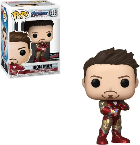 Vista 2 de Funko Pop de Marvel: Avengers Endgame: Tony Stark (Iron Man 3) con el Guantelete del Infitnito, exclusivo de la convención de otoño