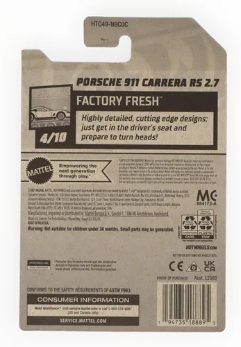 Vista 2 de Mattel Hot Wheels Porsche 911 Carrera RS 2.7, Factory Fresh 4/10 [Amarillo] 46/250