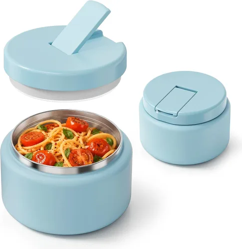 Vista 15 de Termo de sopa de 13.5 onzas para niños con tapa de hebilla, recipiente de comida aislado al vacío, boca ancha, a prueba de fugas, acero inoxidable