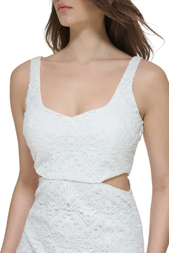 Vista 4 de GUESS Vestido de encaje sin mangas para mujer, Blanco